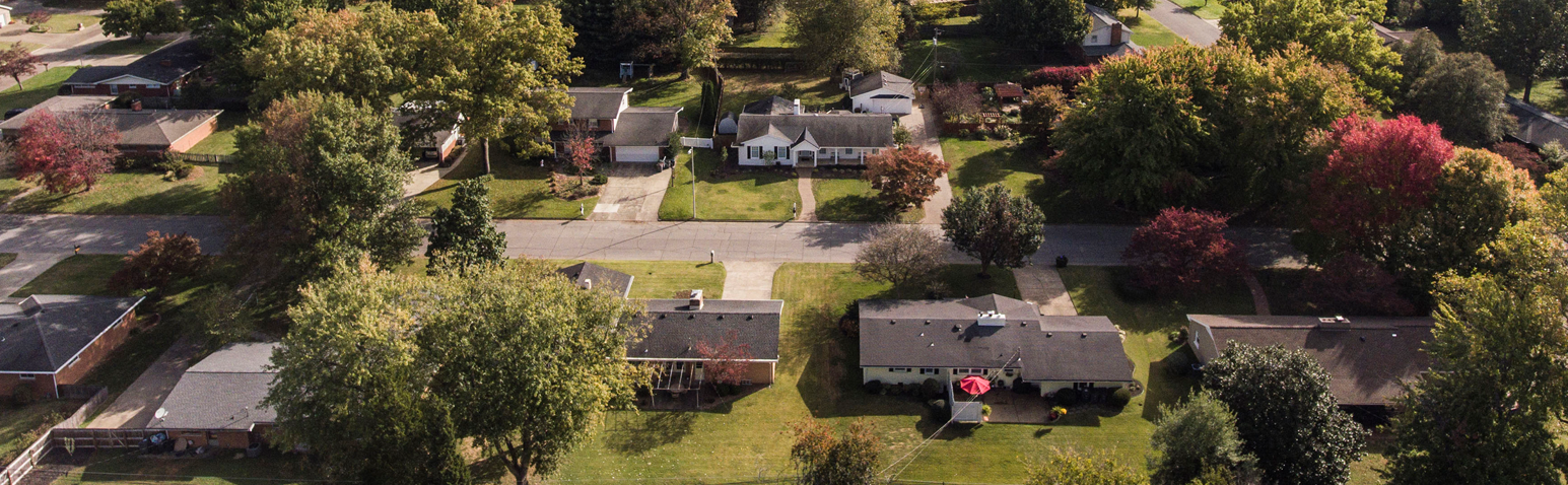 Aerial view of a neighborhood.